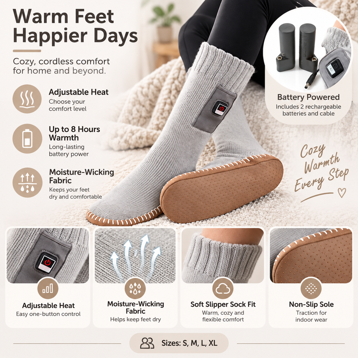 Adjustable Electric Moisture Wicking Heated Socks