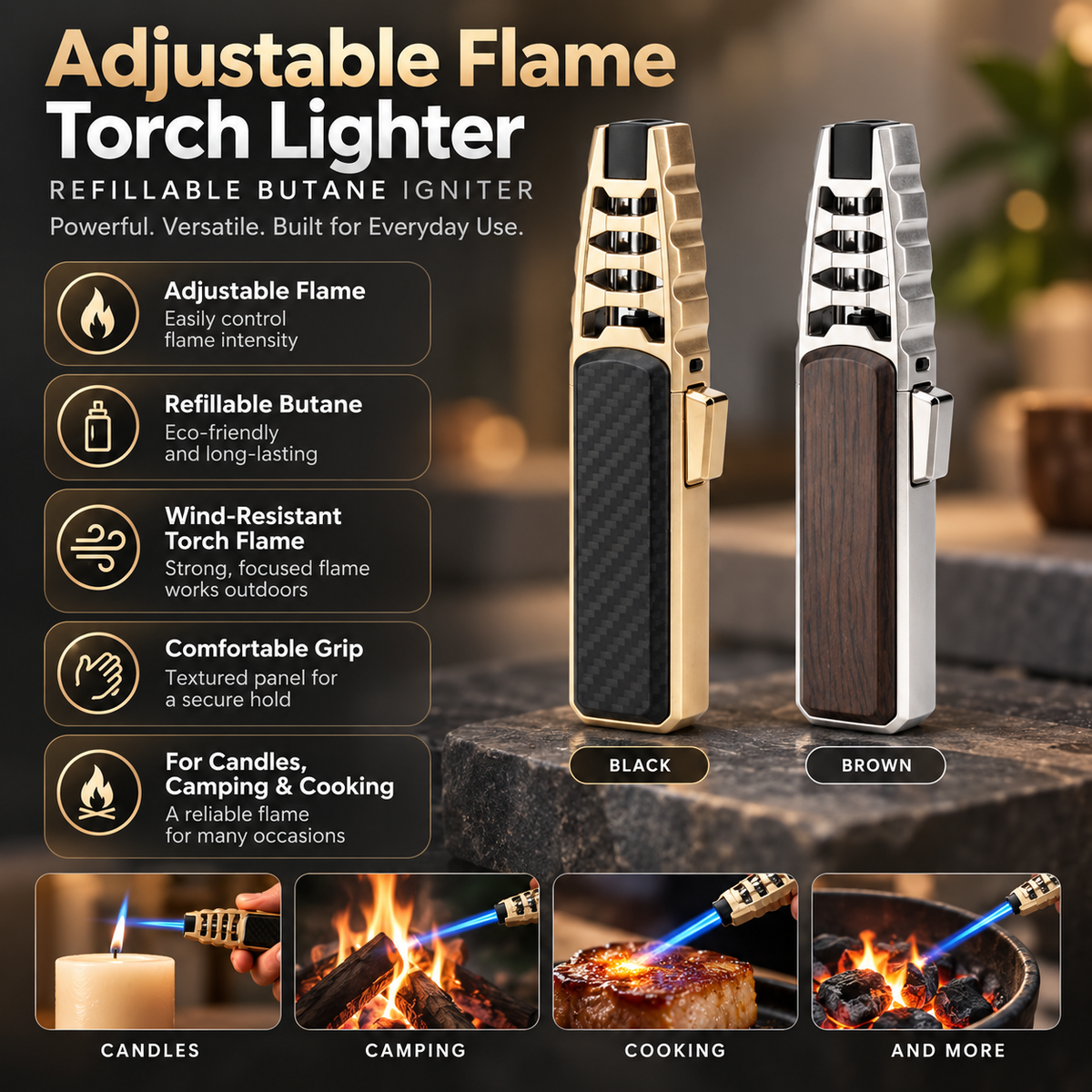 Adjustable Flame Torch Lighter Refillable Butane Igniter