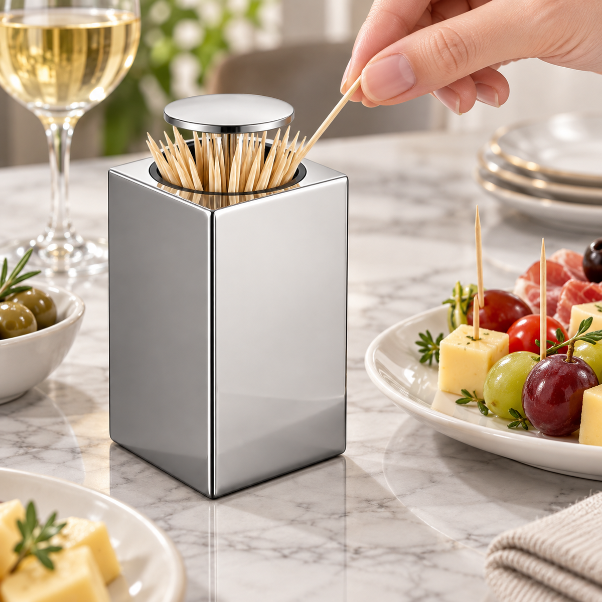 Automatic Toothpick Dispenser Push Button Compact Stand
