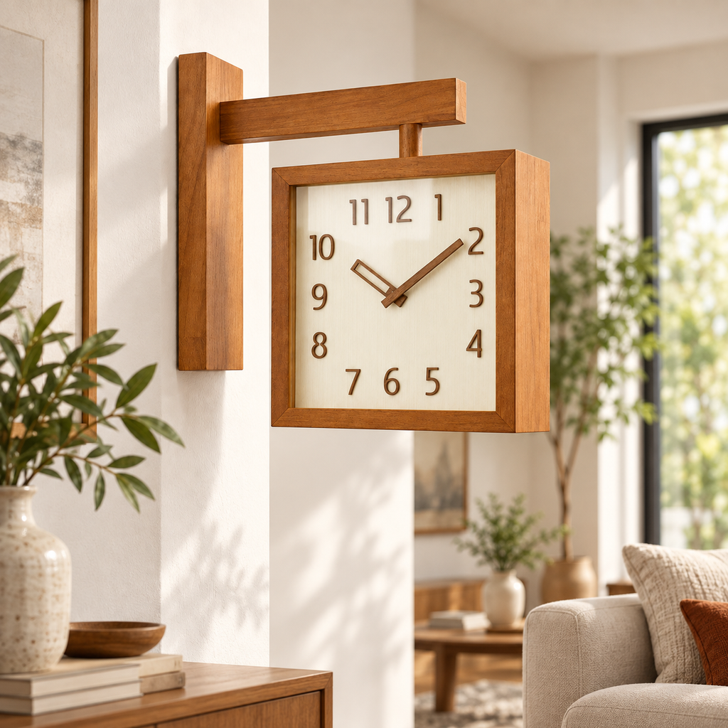 Battery Operated Wall Clock Wooden Analog Modern Design