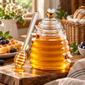 Beehive Style Honey Jar Decorative Glass Lid Spoon