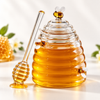 Beehive Style Honey Jar Decorative Glass Lid Spoon