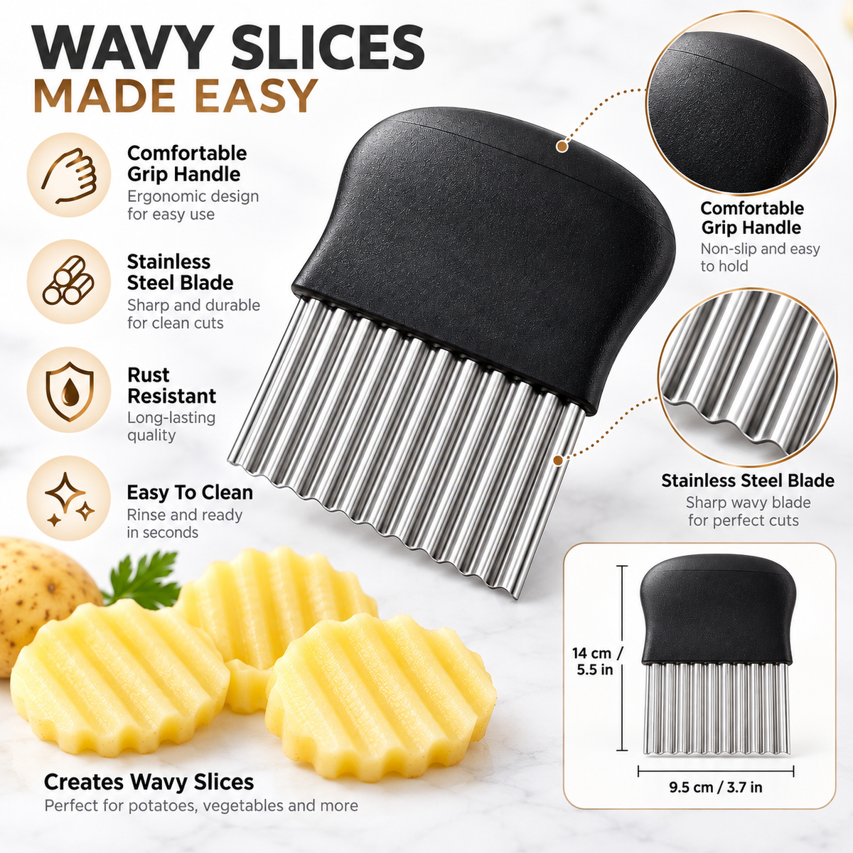 Comfortable Handle Wavy Knife Rust Resistant Design