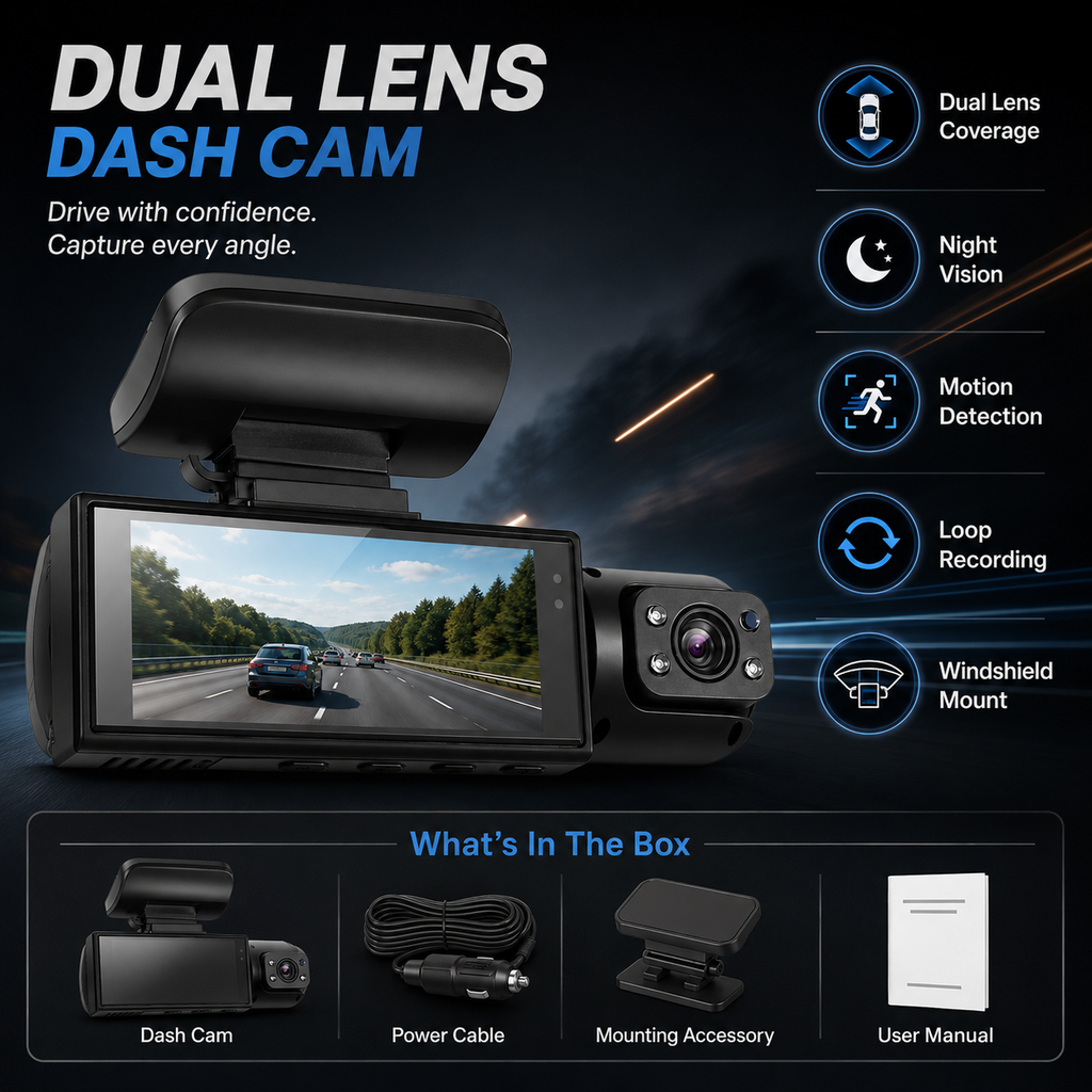 Dual Lens Night Vision Dash Cam