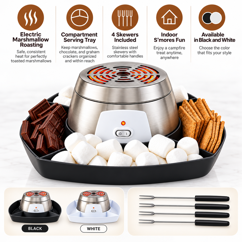 Electric Marshmallow Toaster Serving Tray Skewers Indoor Fun