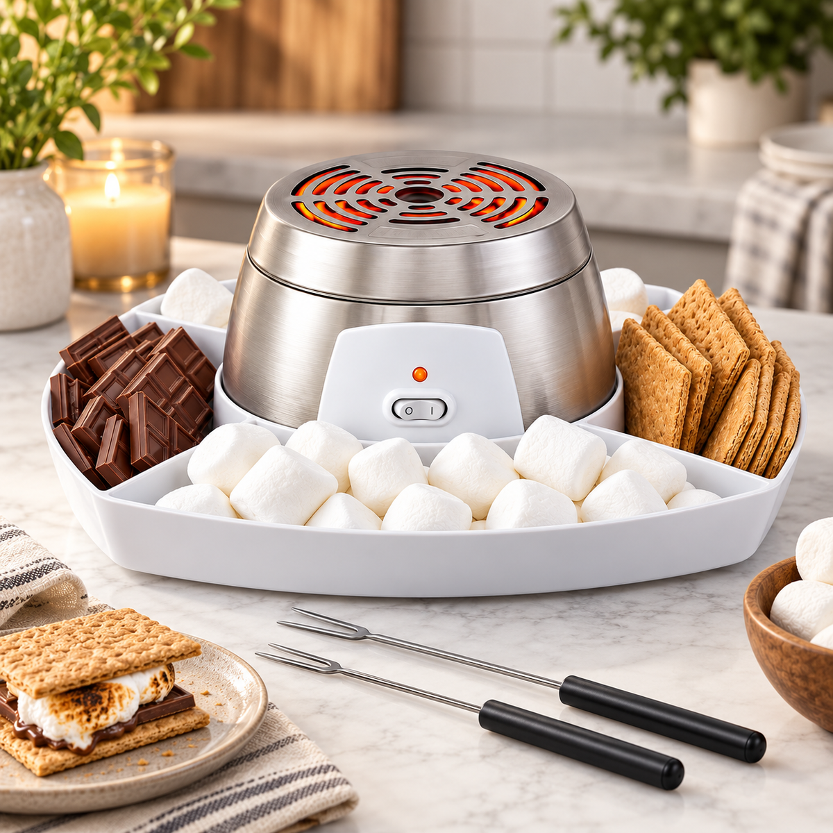 Electric Marshmallow Toaster Serving Tray Skewers Indoor Fun