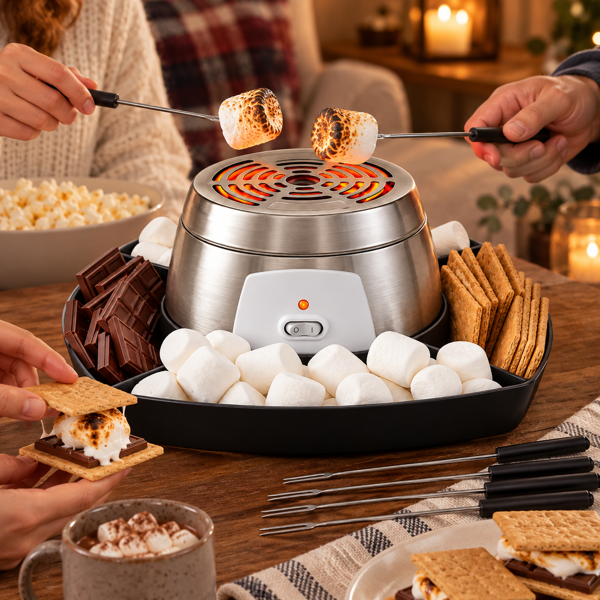 Electric Marshmallow Toaster Serving Tray Skewers Indoor Fun