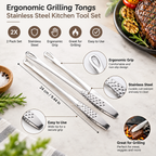 Ergonomic Grilling Tongs Stainless Steel Kitchen Tool Set