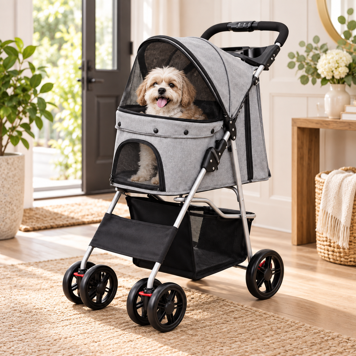 Foldable Pet Stroller Travel Easy Storage Design