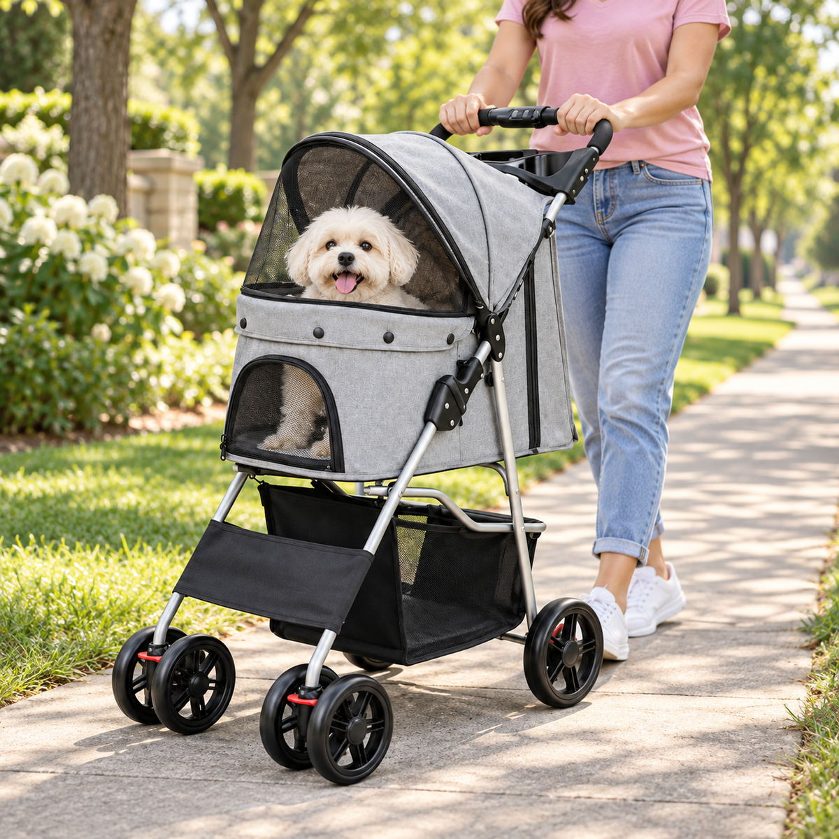 Foldable Pet Stroller Travel Easy Storage Design