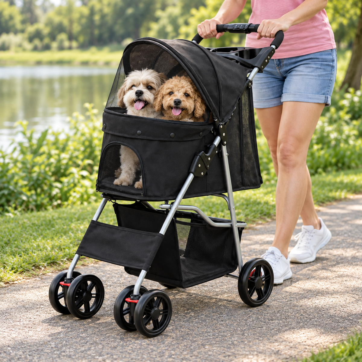 Foldable Pet Stroller Travel Easy Storage Design