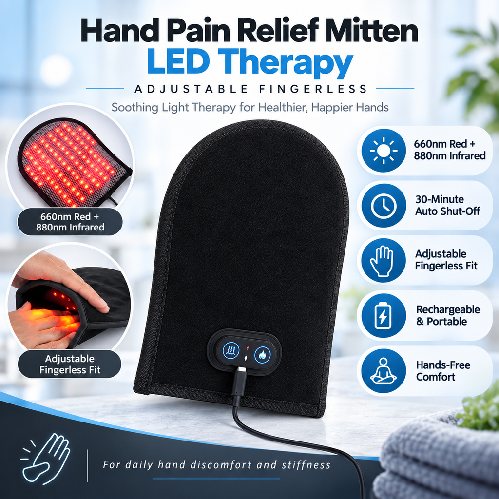 Hand Pain Relief Mitten LED Therapy Adjustable Fingerless