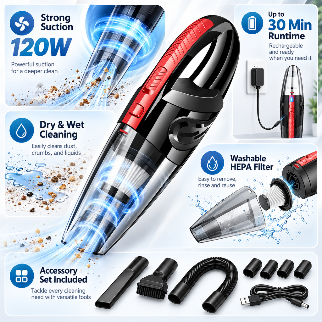 Handheld Vacuum Cleaner Portable Strong Suction Cordless