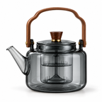 Heat Resistant Glass Teapot Wooden Handle Borosilicate