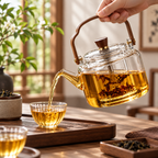 Heat Resistant Glass Teapot Wooden Handle Borosilicate