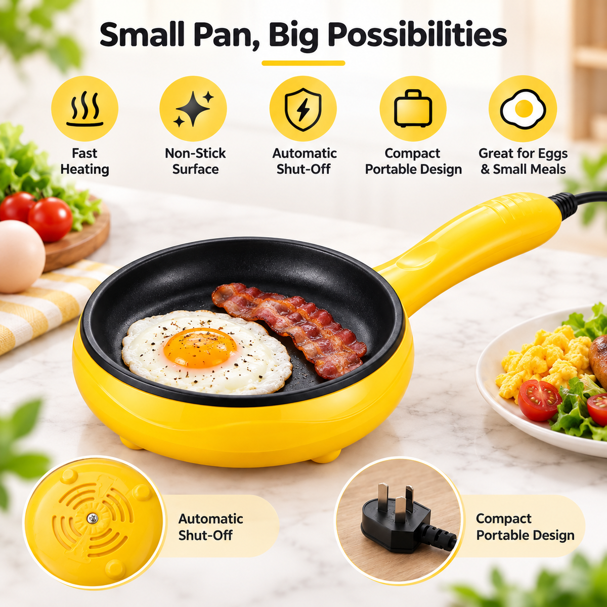 Portable Electric Mini Frying Pan Compact Non Stick Design