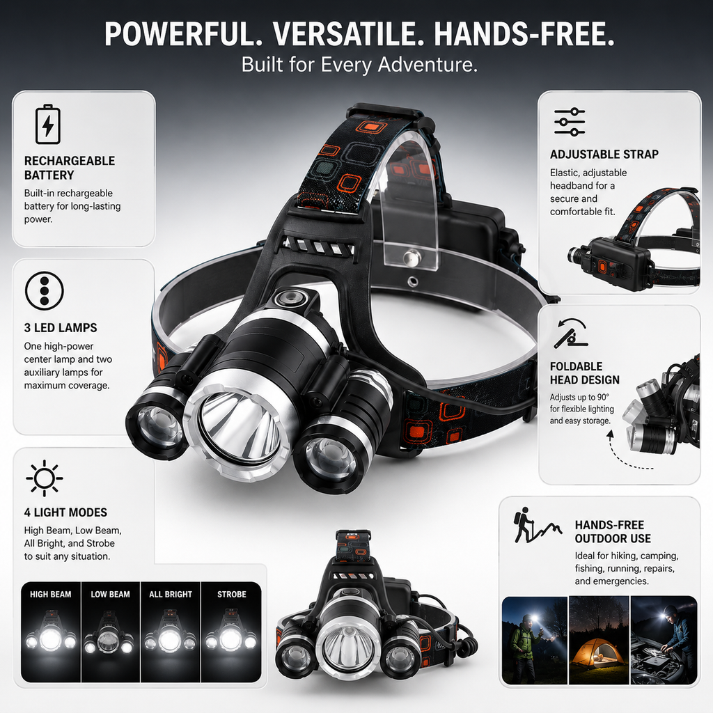 Rechargeable Headlamp LED Outdoor Adjustable Strap