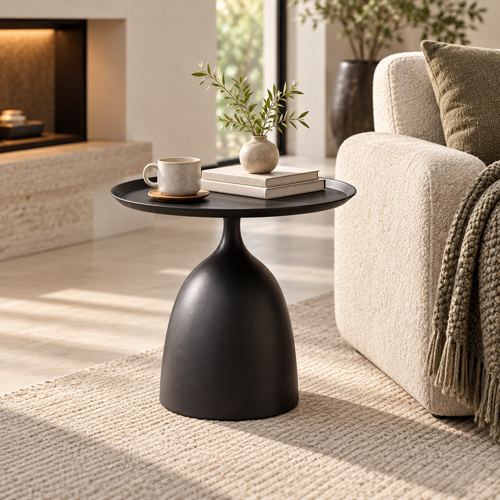 Round Metal Modern Side Table Pedestal Minimalist Design