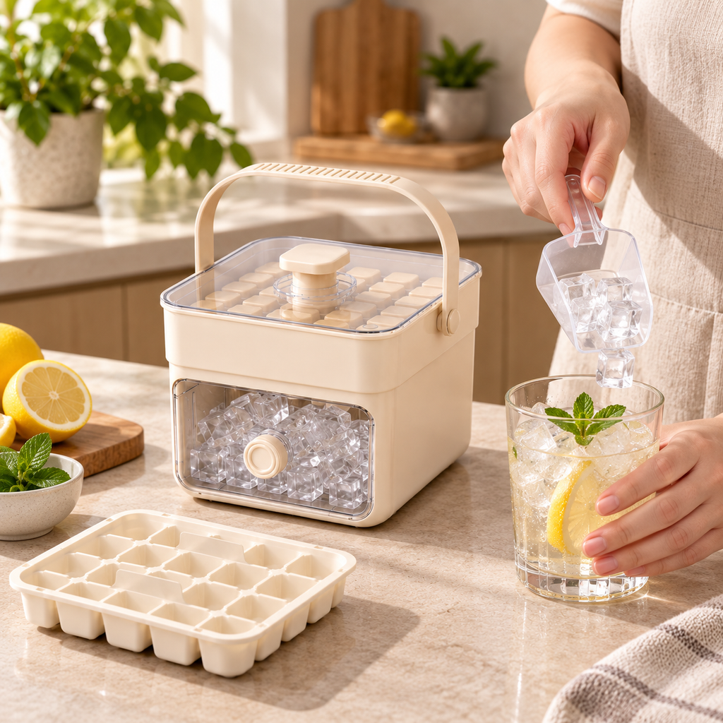 Stackable Ice Cube Maker Spill Resistant Tray Set