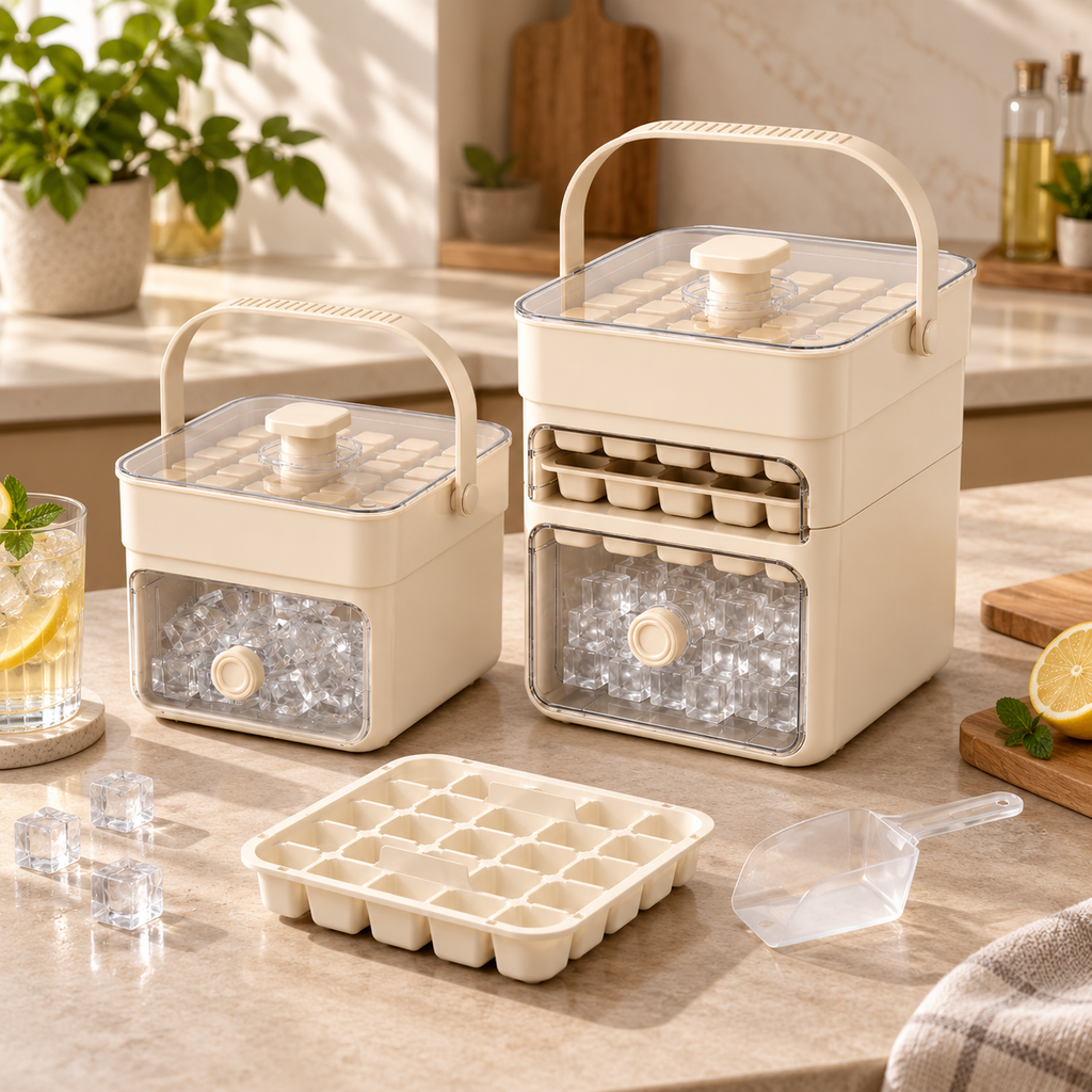 Stackable Ice Cube Maker Spill Resistant Tray Set