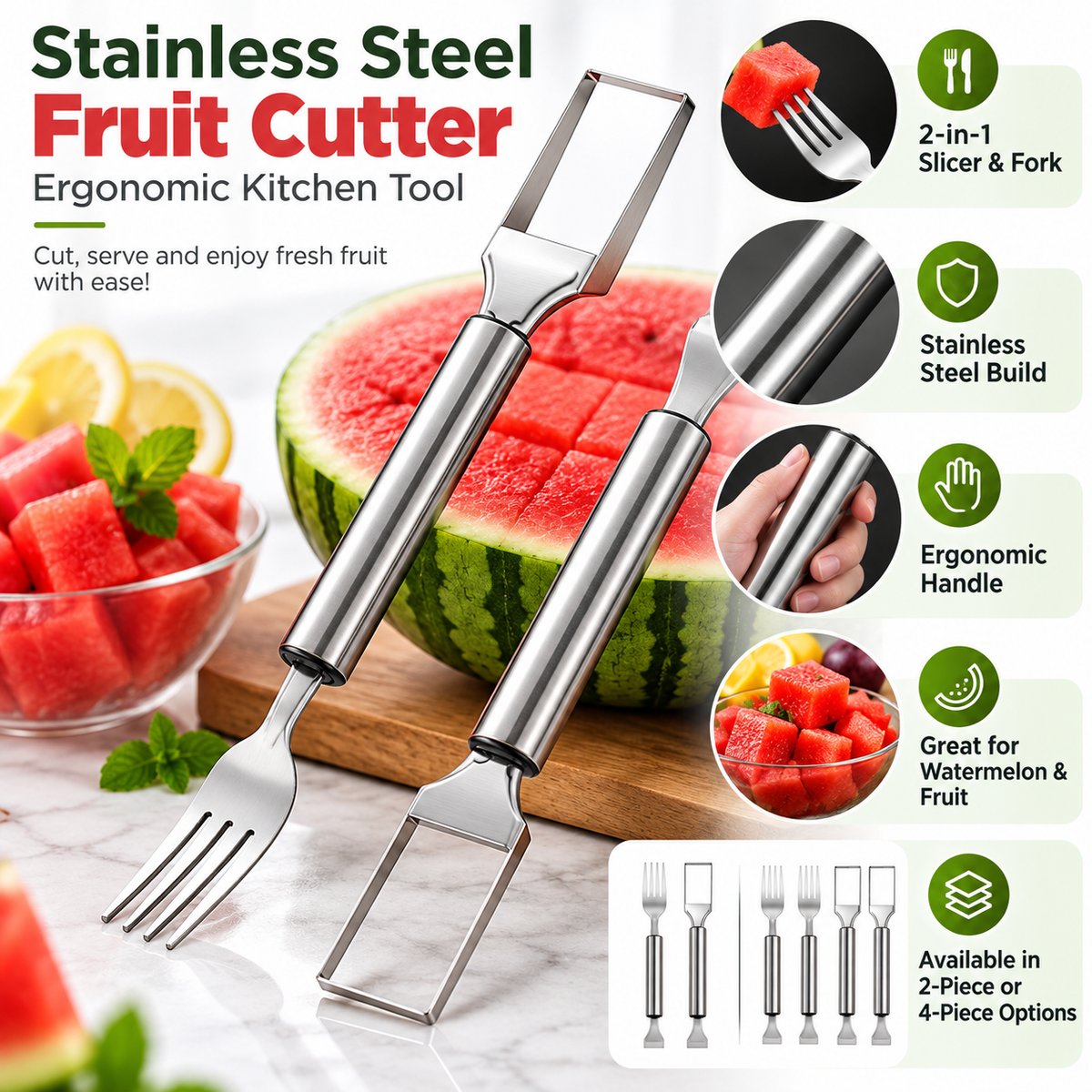 Stainless Steel Fruit Cutter Ergonomic Kitchen Tool