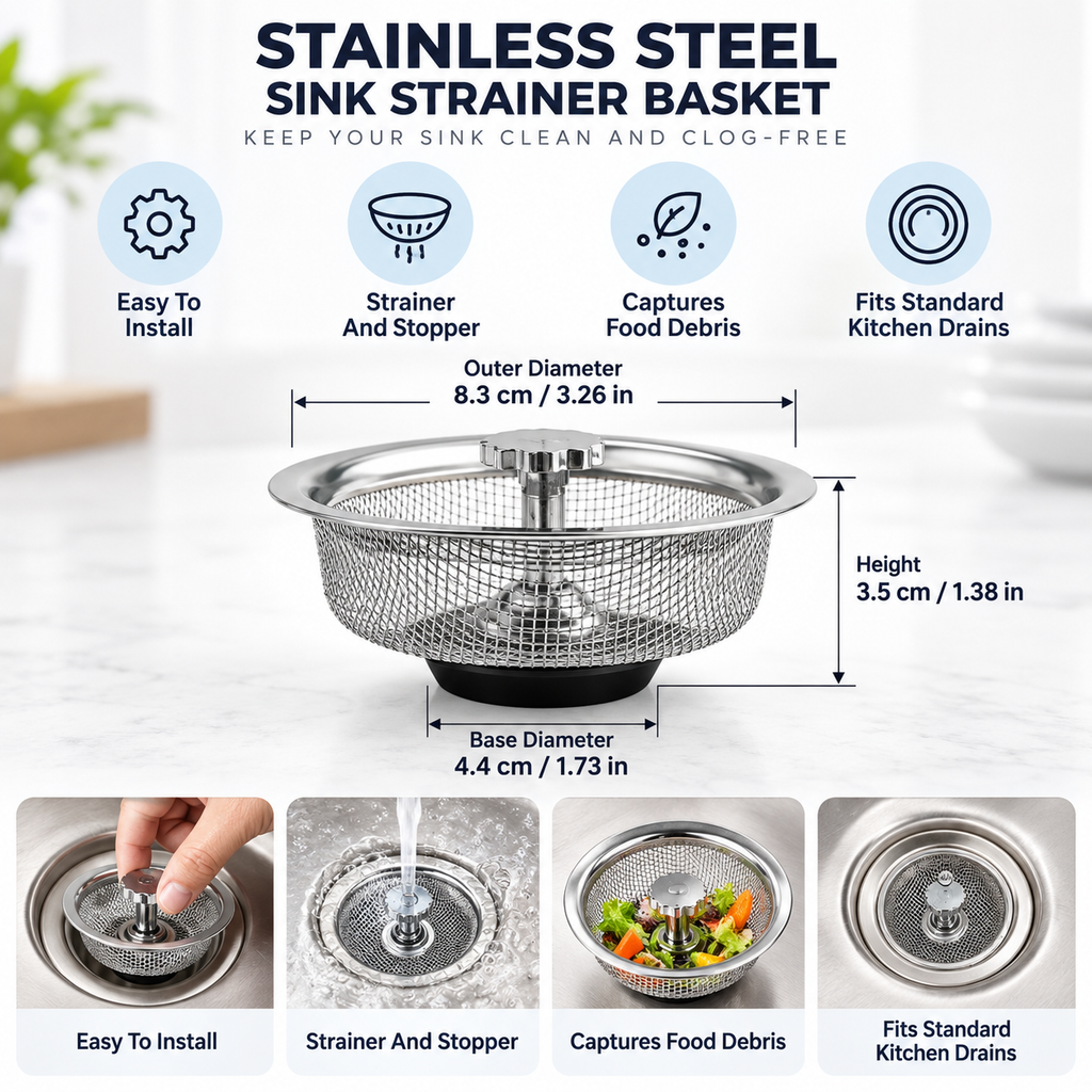 Stainless Steel Sink Strainer Kitchen Filter Drain Basket