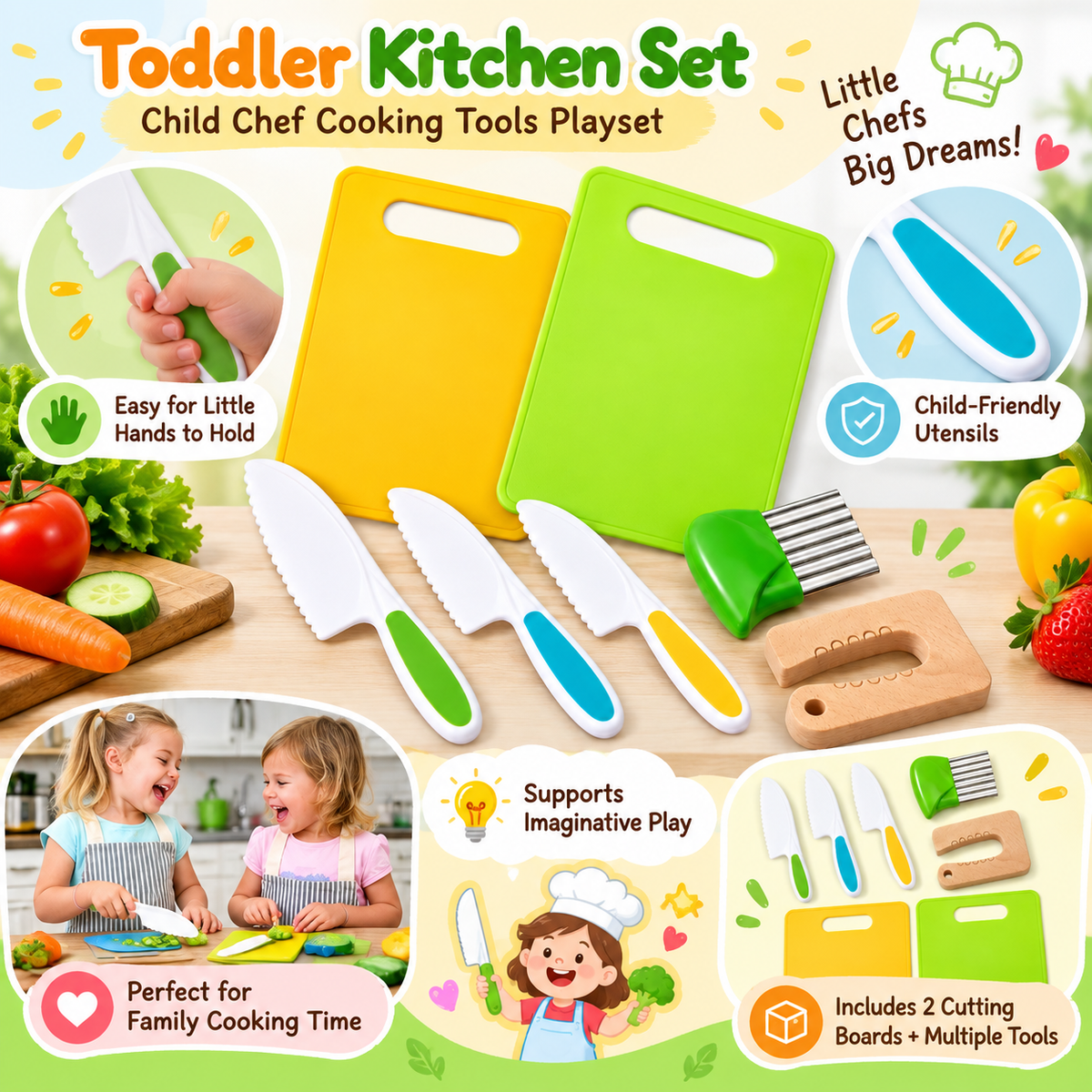 Toddler Kitchen Set Child Chef Cooking Tools Playset
