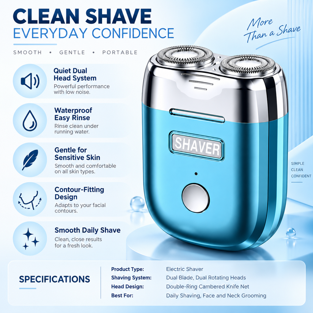 Waterproof Electric Shaver Quiet Design Dual Blade System