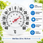 Weatherproof Outdoor Thermometer Large Dial Wall Mount