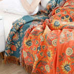 Cotton Throw Blanket Reversible Decorative Fringe Design