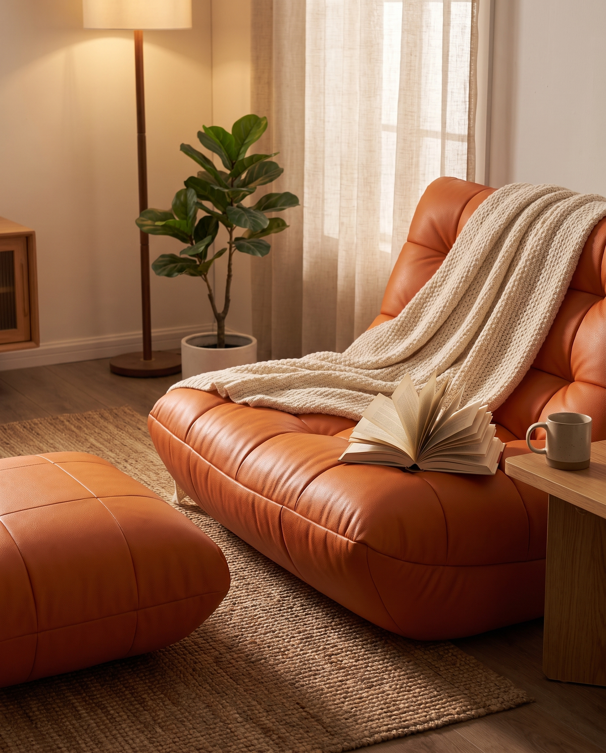 Oversized Lounge Floor Sofa styled in a cozy living room