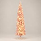 7ft Pencil Christmas Tree with LED Lights, Pink
