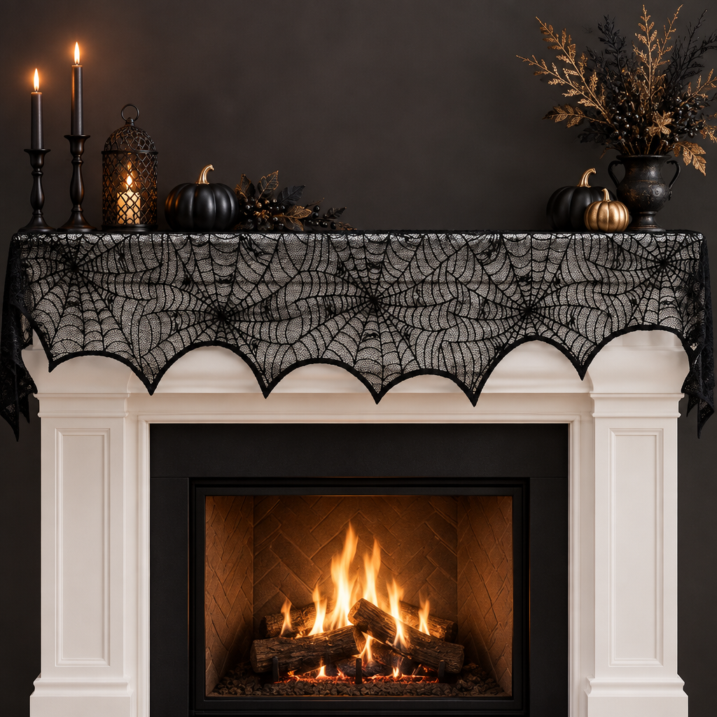 Black Lace Spiderweb Mantle Scarf