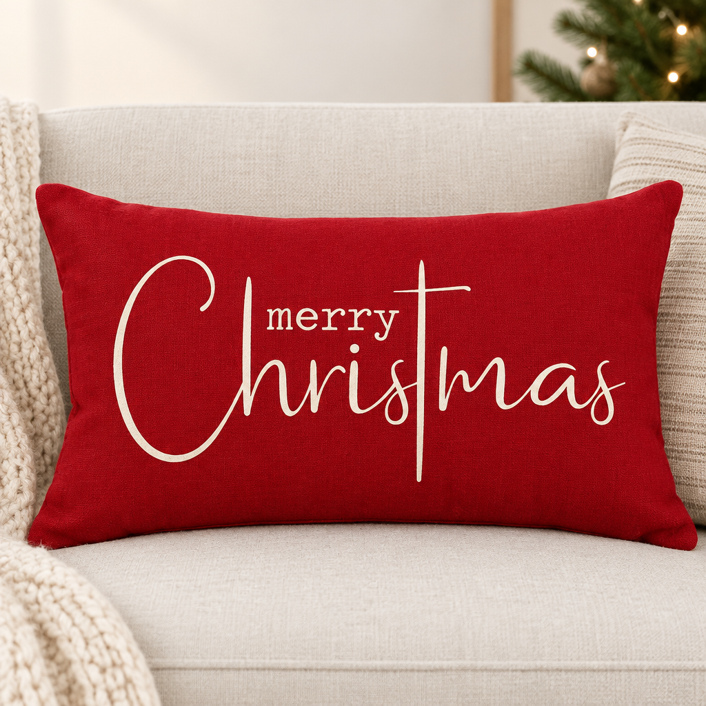 Christmas Throw Pillow Covers, Red Cotton Linen