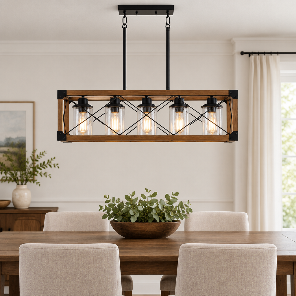 32in Walnut 5-Light Rectangle Pendant