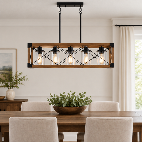 32in Walnut 5-Light Rectangle Pendant