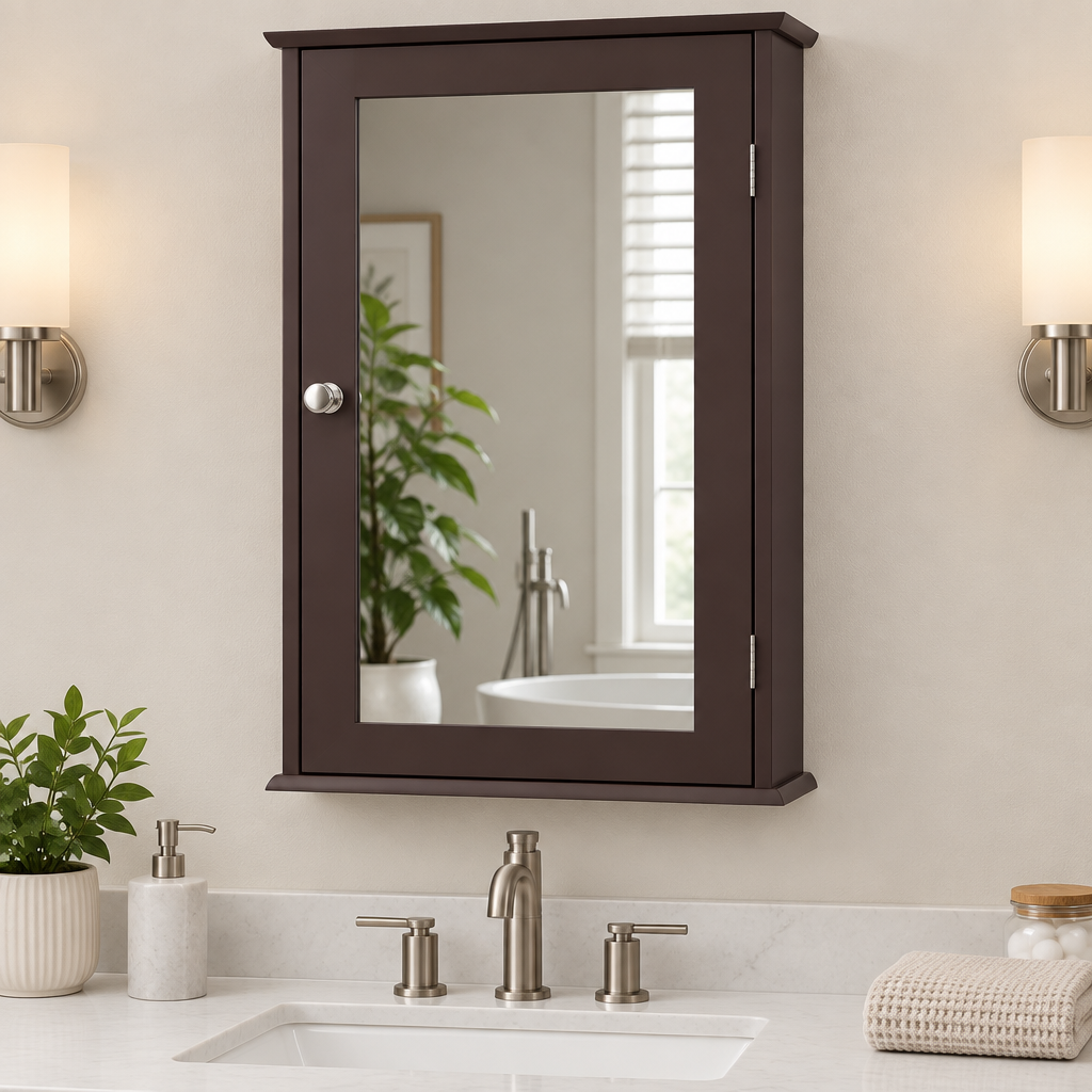 Dark Brown Bathroom Mirror Cabinet