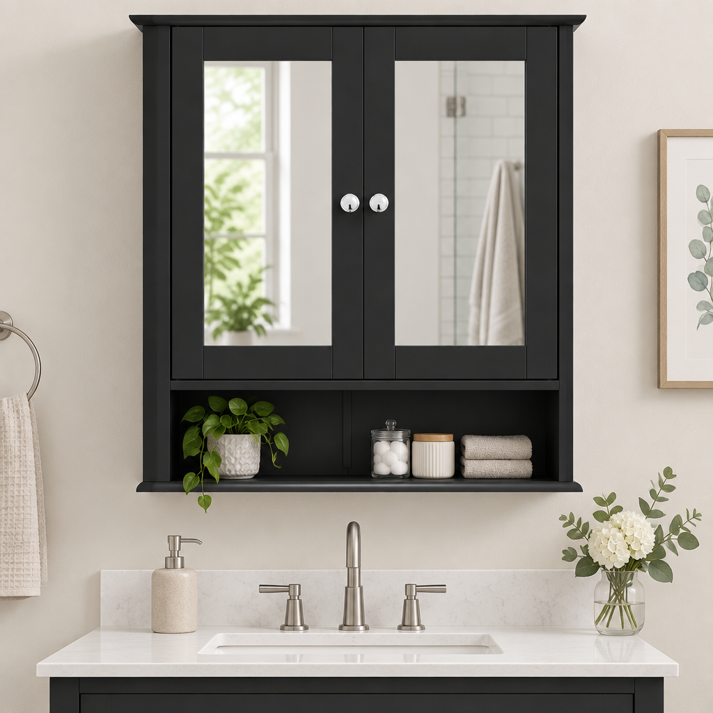 Black Wall Mounted Bathroom Mirror Cabinet