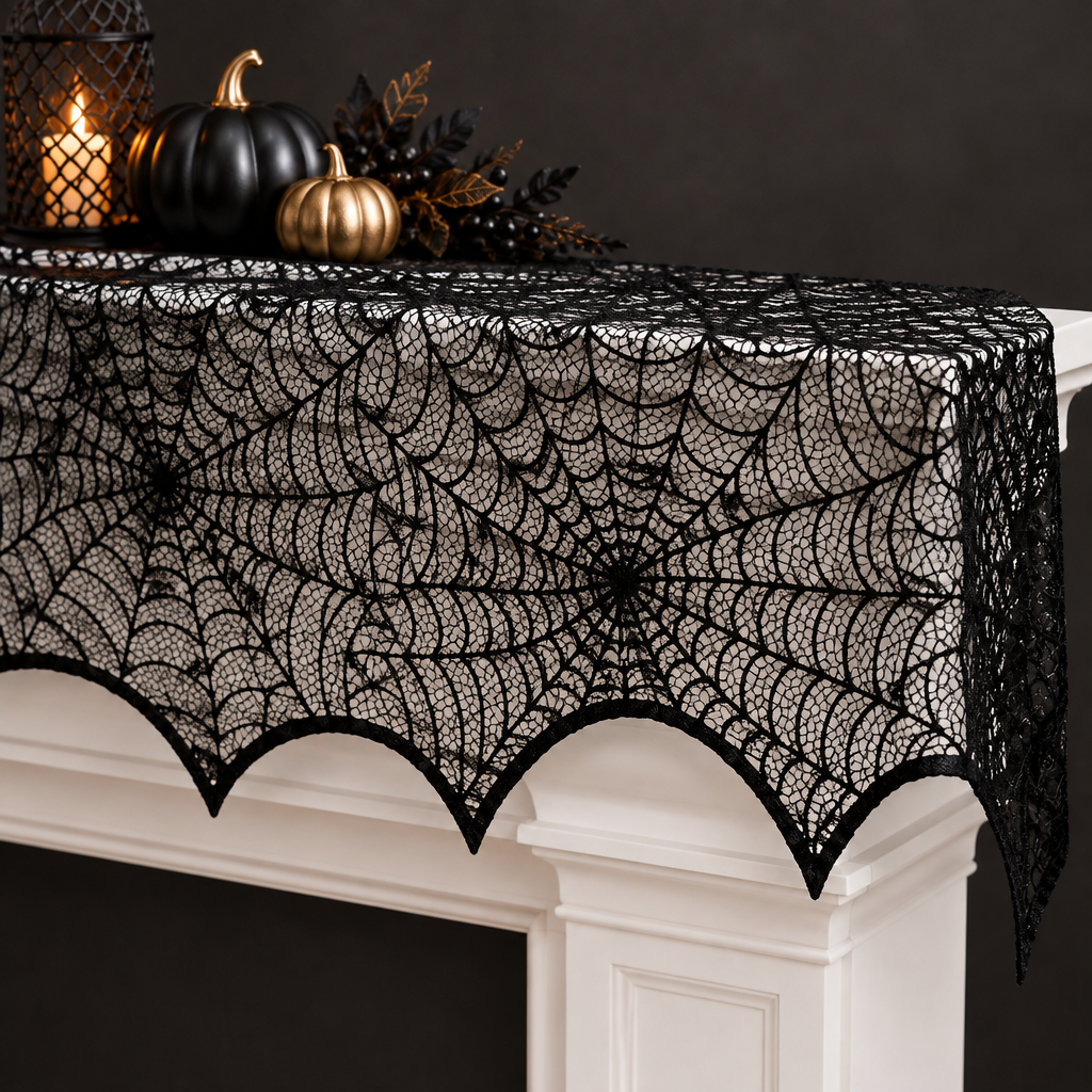 Black Lace Spiderweb Mantle Scarf detail