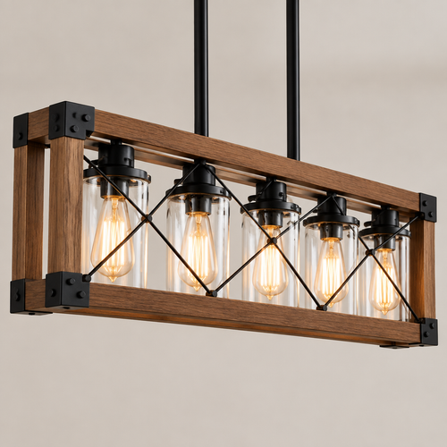 32in Walnut 5-Light Rectangle Pendant detail