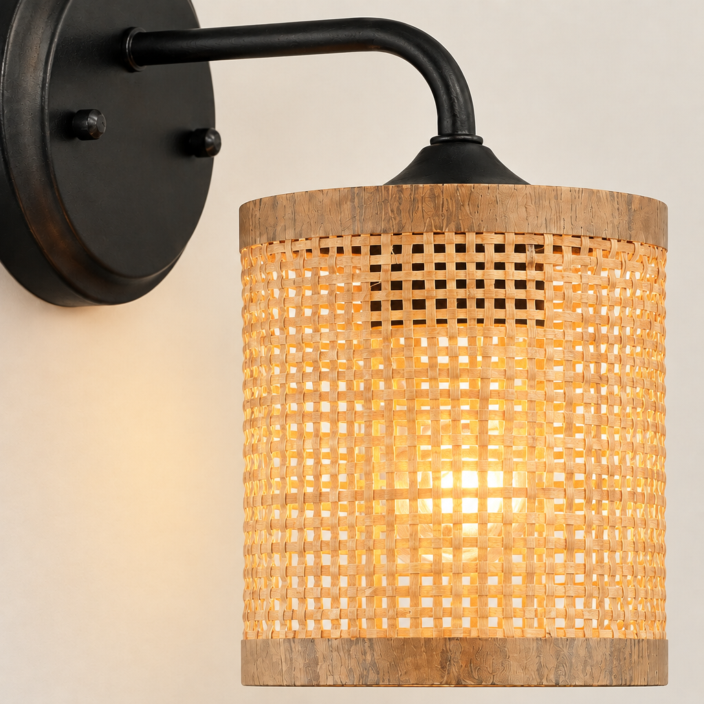 Rattan Shade Wall Sconce detail