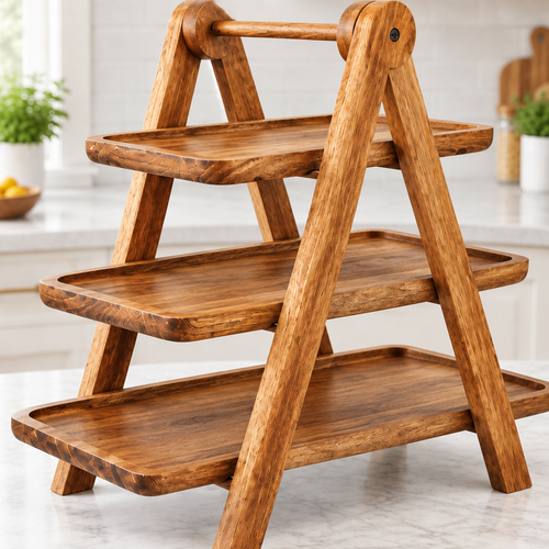 3 Tier Wooden Serving Tray detail